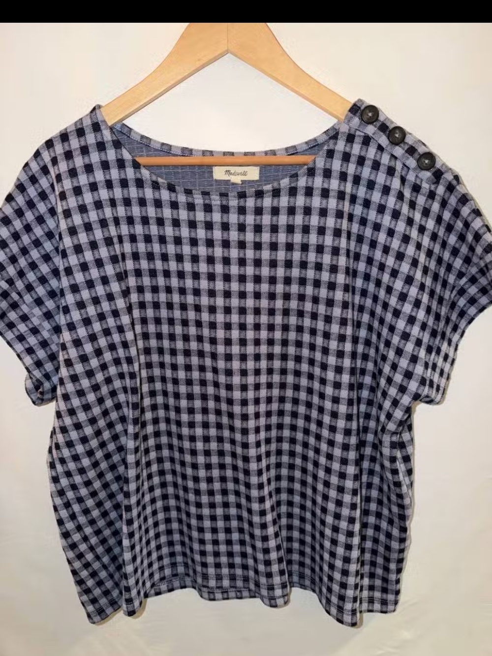 Madewell Black and Gray Checkered Sleeve Top - Picture 6 of 6
